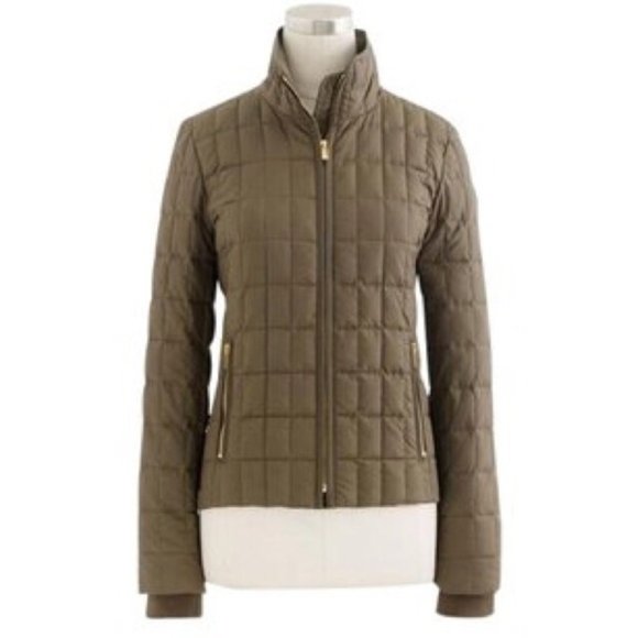 j.crew | snowcap quilted down puffer jacket olive brown s flawed - Picture 14 of 15